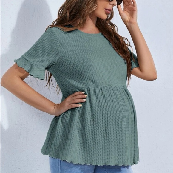 SHEIN Tops - SHEIN Maternity Mint Green Flounce Sleeve Peplum Tee